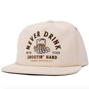 Country Western Unstructured Cowboy Flat Bill Hat Never Drink Shootin' Hand NWT